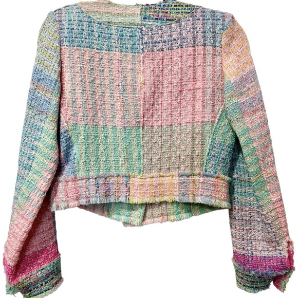 Balmain Paris Pastel Multicolor Tweed Cropped Jacket Wool Blend IT 44 / US 8 - Picture 2 of 7
